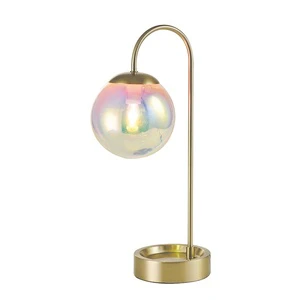 BKLT-EG22 New Design Iridescent Glass Shade Table Lamp Desk Light With Gold Electroplating Groove Shaped Base