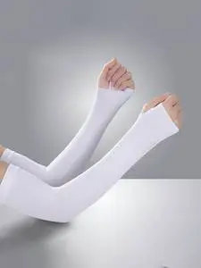 Men Full Sleeve Arm Sleeves Cow Hide Solid White UPF15 Lightweight Eco-Friendly Customizable