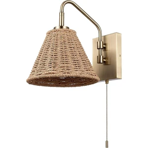 Cross-Border Hemp Rope Woven Wall Lamp Plug Swing Arm Rattan Bedroom Bedside Bohemian Lighting Fixtures
