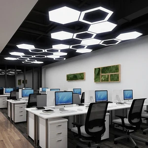 New Design Auto Detailing Shop Garage Lighting Hexagonal Mesh Panel Ceiling Led Hanging Aluminum Lights for Barbershop Showroom