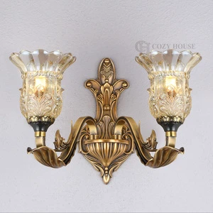 Retro Brass Wall Lamps, Carved Glass Bedroom Bedside Lamps, Corridor Living Room Background Wall Lamps
