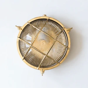 IP65 Round Brass Cage Outdoor Wall Lamp With Ribbed Glass Shade for Indoor Ceiling Bedroom Hallway With CE/CE Certified