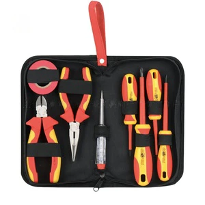 VDE New Energy OEM Insulated Electrician Tool Kit 8-Piece Chrome-Vanadium Steel Oxford Cloth Bag Set for EV Maintenance