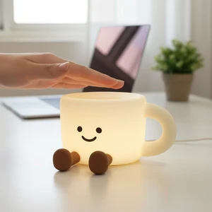 Hot-selling Silicone Coffee Cup Night Light Rechargeable Pat Control Creative Colorful Atmosphere Light for Bedroom