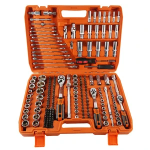 216-Piece Sleeve Set with Chrome Plated Combination Wrenches Sockets & Ratchets Plastic Case-Factory Direct