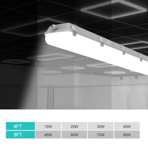 Dimmable LED Tri-Proof Light Fixture Outdoor Vapor Tight Emergency Lamp with Motion Sensor
