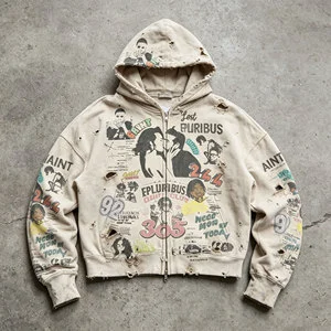 Custom Sweatsuit Acid Wash Sun Faded Distressed Hoodie And Sweat Shorts Vintage Zip Up Hoodie Shorts Set For Men