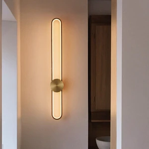 JACKSUN Modern Long Linear LED Brass Finish Wall Sconce Warm White Grille Lamp Hallway Lounge Hotel Lobby Bedside Wall Lamp