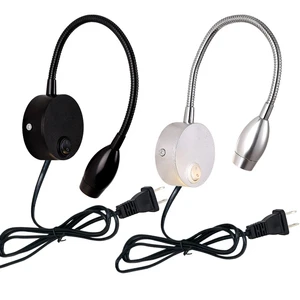 Flexible Pipe 3W LED Wall Sconce Lamp Fixture Reading Light On/Off Switch Plug Picture Spotlight Bedroom Black/Silver Shell