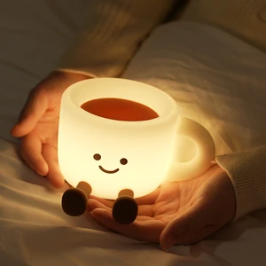 Cute Coffee Cup Shaped Night Light Rechargeable Portable Bedside Sleep Lamp Relieve Stress Soft Ambient Light for Bedroom