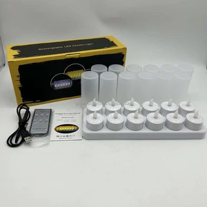 12 Pack USB Rechargeable Wedding Events Party Restaurant Decoration Flicker Yellow LED Tea Light Candle Light with Plastic Cup