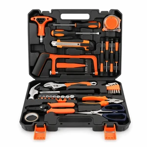 17 Piece Household Tool Set Scissors Wire Stripper Digital Tester T-Handle Ratchet Socket Bit Kit Black Case Home Repair OEM