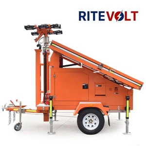 Renewable Energy Solar LED Lighting Trailer With 6*100W Panels For Garden & Road Public Facility Use