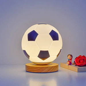 European Cup LED Touch Control Dimmable Night Light Table Lamp High-End Wood Bedside Decor Bedroom Study Modern Football High