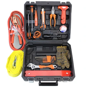 Powerlift 23Pcs Automotive Multifunction Tool Kit High Carbon Steel Hard Case Emergency Roadside Repair Warning Triangle Hammer