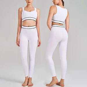FH 2 Piece Set Custom Premium Cutout Back Yoga Set Women Halter Neck Tight Fit Quick Dry Workout High Intensity Athletic Sports