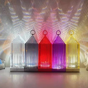 Rechargeable RGB Crystal House Lantern Lamp, 16 Million Colors Dimmable LED Projection Night Light for Bedroom Bar Party