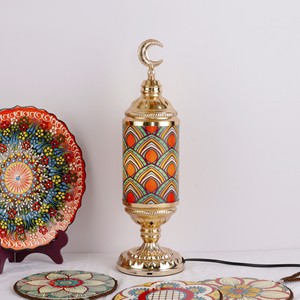 Turkish-Bohemian Style Stained Glass Gold Table Lamp with E14 Bulb Base for Christmas Decorations