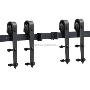 BOJIN 12Ft Sliding Barn Door Hardware Set Black Steel Antique Style Double Track Kit System 5 Year Warranty