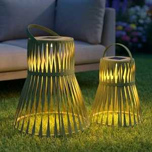 Sigarten In Stock Solar & USB Charging Outdoor Large Lantern Waterproof Boho Synthetic Rattan Garden Lanterns For Spa Garden