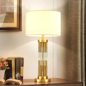 Fabric Shade Reto Desk Light Dining Room Hotel Bedroom Bedside Study Glass Gold Table Lamps