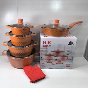 12pcs Cooking Pot Set Household Aluminium Alloy 20-24-28-32 Casserole Granite Non-Stick Glass Cover Dishwasher Oven Cookware Set
