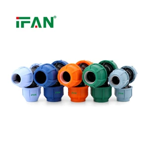 IFAN Customized PP Compression Pipe Fittings 20-110mm PE Tube Connector Threaded Elbow Coupling Plumbing Hdpe Fittings