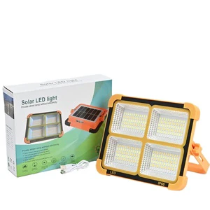 Outdoor Garden Rechargeable Solar LED Flood Lights 4-Lamp Head IP66 Rated Remote Control Waterproof ABS Portable Emergency Light