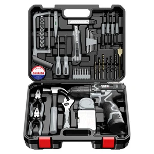 16.8V Rechargeable Lithium Battery Drill Set with Toolbox Multi-Function Hardware Repair Tool Kit for Household