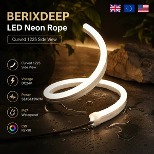 BERIXDEEP Curved 1225 Side View Neon Rope DC24V 5&10&15W/M Waterproof IP67 Dimmable Ra90 Bendable LED Neon Flex for Decoration