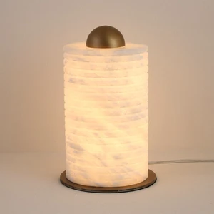 Premium Quality Natural Alabaster Stone Horizontal Ribbed Pattern Flexible LED 3000K Luxury Home Decor Bedside Table Lamp