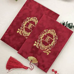 Premium Velvet Wedding Invitation Gold Mirror Acrylic Invite Card Gold Foil Velvet slip Sleeve Envelop Tassel Invitation Set