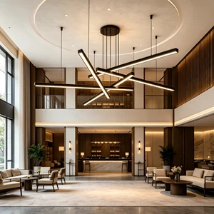 LED Office Commercial Pendant Linear Lighting Fixtures Modern Living Room Stairs Pendant Light Black Remote Aluminum 3-Year IP40