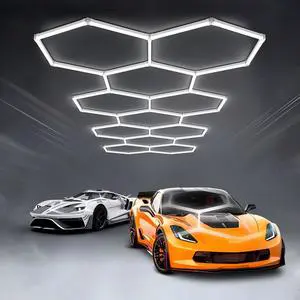 Hexagonal LED Garage Light Honeycomb Design High Luminosity for Professional Car Wash Workshop Detailing Bay