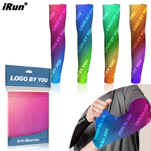 IRun Customized Logo Gradient Color Changing Sleeve Covers Breathable Soft Stretchy Compression Arm Sleeves for Workout
