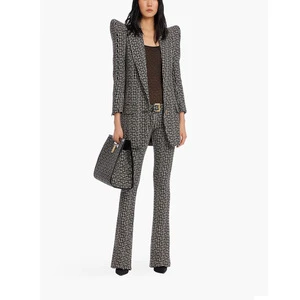 Spring Back Pattern Pants Set Long Sleeve Long Shoulder Shrug Two-piece Suit Jacket