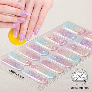 Trendy Non Toxic Semi Cured Gel Nail Strips UV Free Air Dry Thick Gel Texture Glossy Nail Wraps For Home Salon DIY
