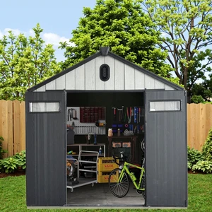 Plastic Outdoor Storage Shed With Floor Resin Shed With Window And Lockable Door Easy To Install In Grey