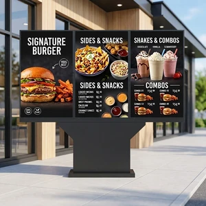Outdoor Drive-Thru System LCD 4K Menu Board Digital Signage Display Waterproof IP66 3000 Nit Brightness Commercial Shopping Mall