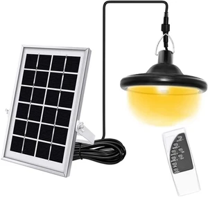 3 Modes 56LED Solar Shed Sensor Light Remote Control Hanging Solar Lamp Brightness Adjustable Outdoor Pendant Light for Barn