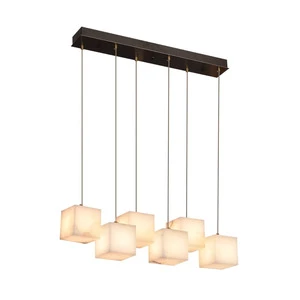 Luxury Design Indoor Decoration Villa Dining Table Bar Linear Square Alabaster Led Long Chandelier Pendant Light