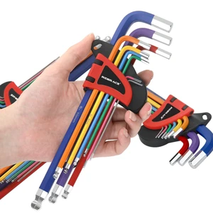 RIDERACE 9Pcs Bicycle Inner Hexagonal Wrench S2 CR-V Steel Colorful Flat Ball Opening Bike Hex Key Set 1.5/2/2.5/3/4/5/6/8/10mm
