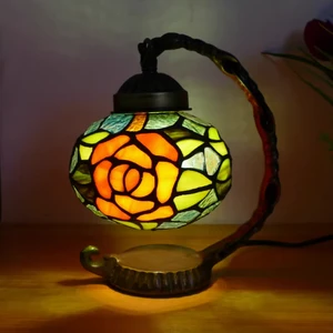 Tiffany Mediterranean Style Rose Retro Table Lamp Bedroom Bedside Study Decorative Night Light