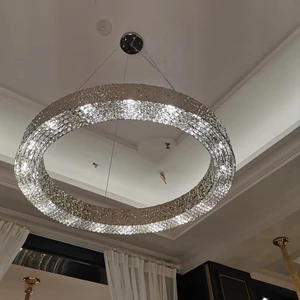 Stainless Steel Modern Chandelier Concave-convex Body Wall Lighting Crystal Drop Art Deco Standard Light for Low Ceiling