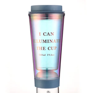 Custom Logo Novelty Double Wall Insulated Coffee Mug with LED Shining Light Creative Drink Cup