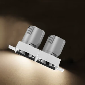 Modern Indoor Living Ceiling Room Lighting Museum Showroom Lamp Rectangular Recessed LED Grille Light Double Head Spotlight
