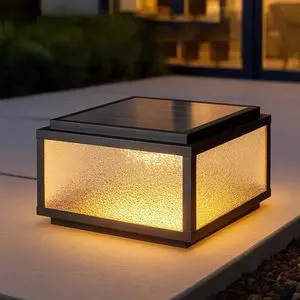 Modern Minimalist Black E27 LED Solar Pillar Lamp IP65 Waterproof Copper Glass Warm White Outdoor Garden Fence Courtyard Villa