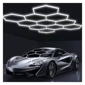 LED Hexagon Garage Lights 6500K Electric Car Detailing Workshop Barber Shop 11 Grids High CRI