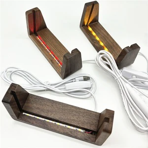U-Shaped Walnut Acrylic Wood Photo Frame with LED Luminous Warm Night Light Modern Design for Bedroom Living Room Application