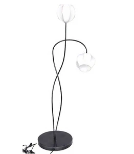 LED Decorative Floor Lamp Two Lights Modern Large Size Design Living Room Bedroom Iron Glass Body Fabric Shade Home Decoration